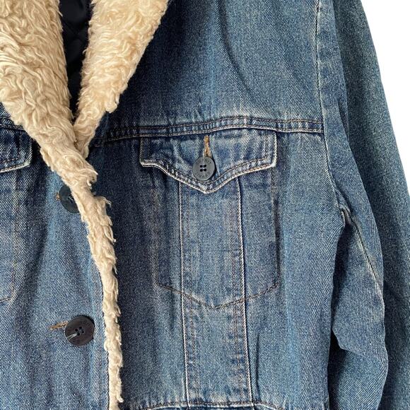 Esprit Penny Lane Denim Sherpa Trim Jean Coat Jacket size large quilted - Picture 5 of 10